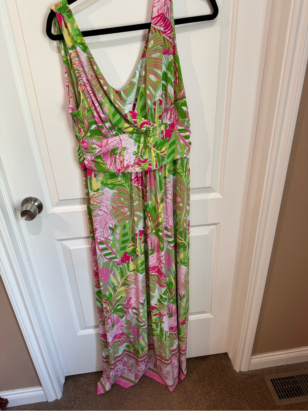 Tropical V-Neck Maxi Dress in Pink & Green